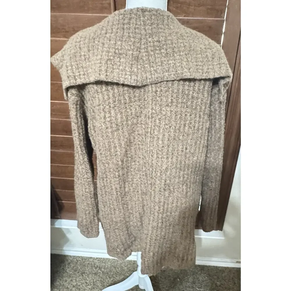 Free People Womens Wool Alpaca Blend Brown Longline Cardigan Sweater Chunky Sz M
